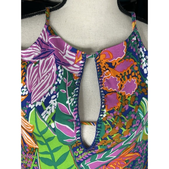 Trina Turk Tropic Escape Print Cold Shoulder Stretch Cover Up Tunic Dress Sz XS - Picture 12 of 15